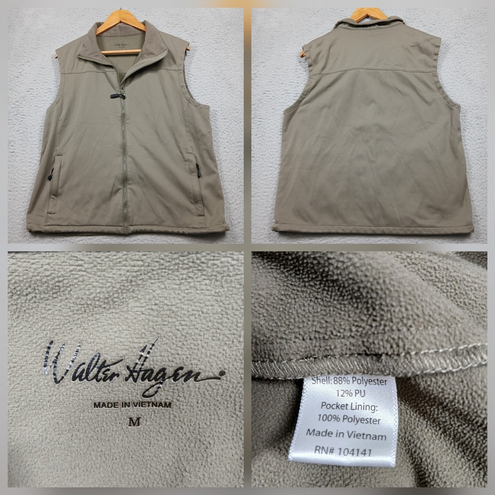 Walter Hagen Softshell Fleece Vest Men's M Tan Zip Front Golf Outerwear